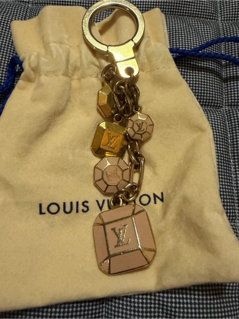 Louis Vuitton Pink and Gold Charm Keyring